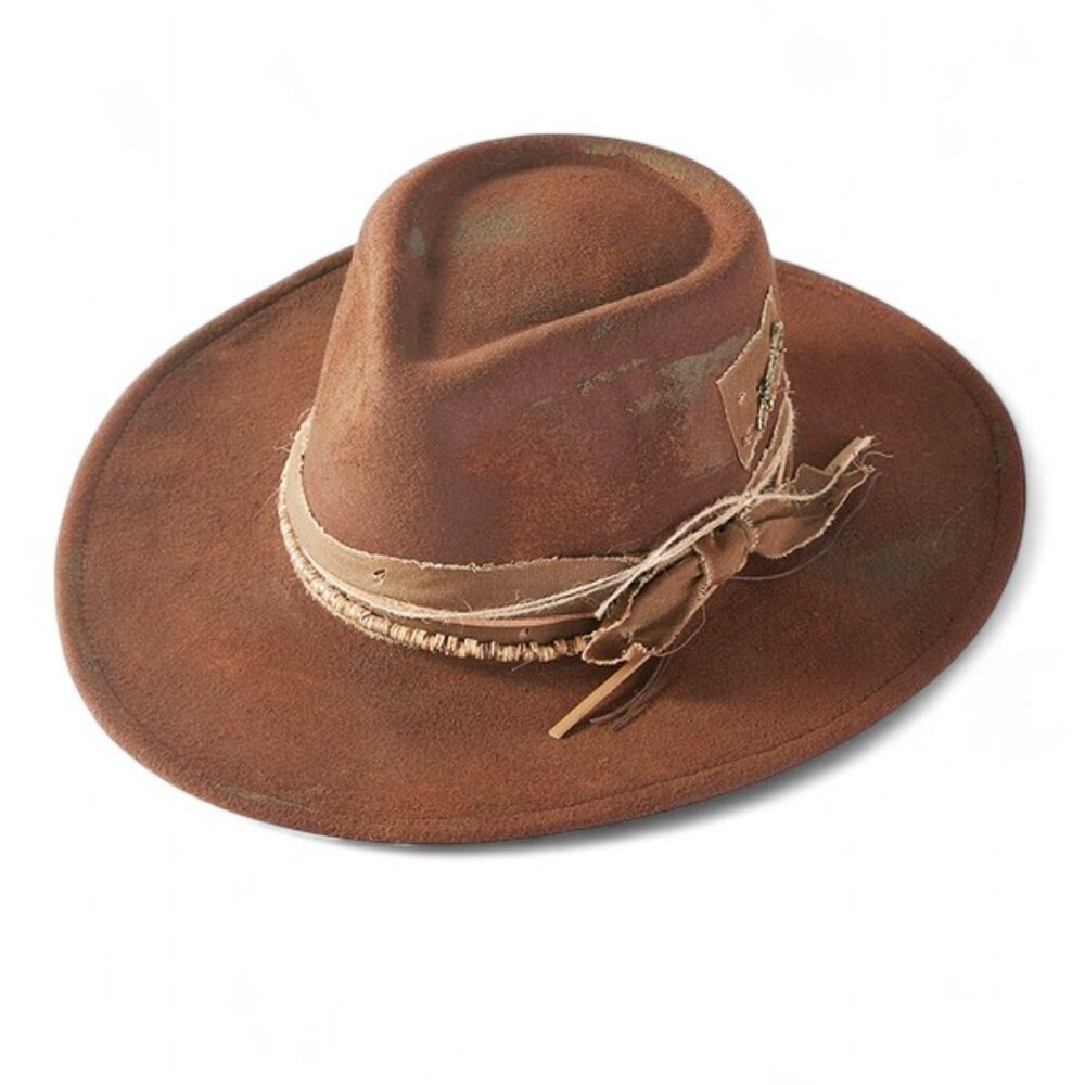Distressed Designed Cowboy Cowgirl Hat Western Fedora Hat